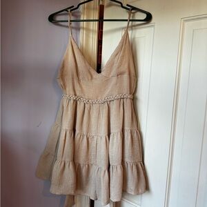 Beige Tiered Romper with Bow